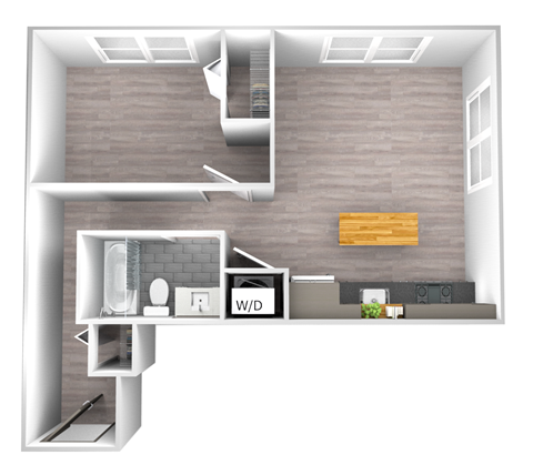 Floor plan for 1 bed, 1 bath, 696 sqft