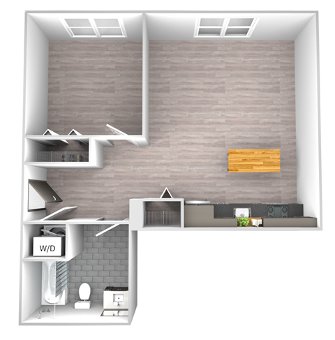 Floor plan for 1 bed, 1 bath, 635 sqft