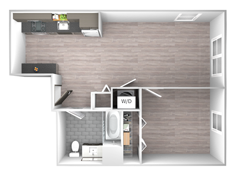 Floor plan for 1 bed, 1 bath, 603 sqft