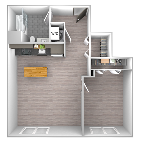 Floor plan for 1 bed, 1 bath, 711 sqft