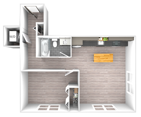 Floor plan for 1 bed, 1 bath, 705 sqft