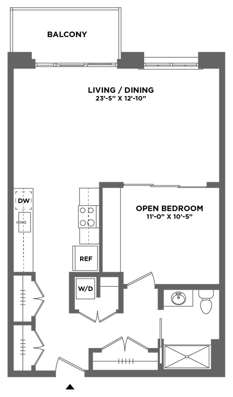 Floor plan for 1 bed, 1 bath, 780 sqft