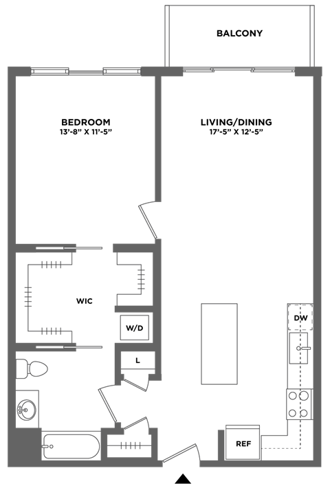 Floor plan for 1 bed, 1 bath, 816 sqft