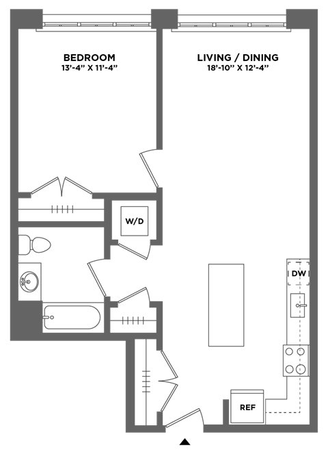 Floor plan for 1 bed, 1 bath, 846 sqft