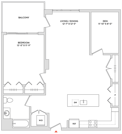Floor plan for 1 bed, 1 bath, 1099 sqft