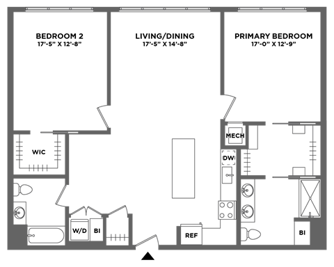 Floor plan for 2 beds, 2 baths, 1328 sqft