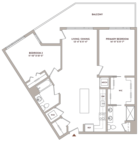 Floor plan for 2 beds, 2 baths, 1190 sqft