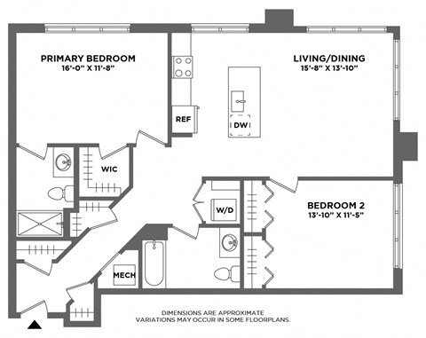 Floor plan for 2 beds, 2 baths, 1201 sqft