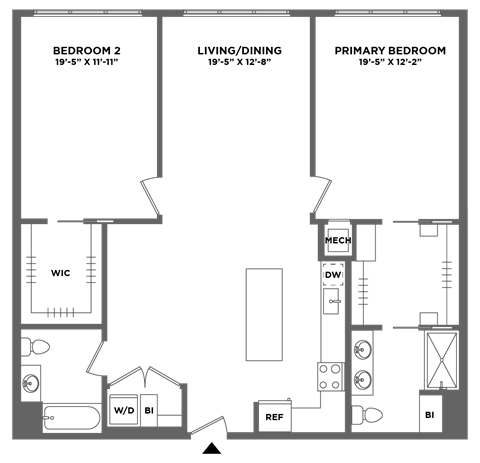 Floor plan for 2 beds, 2 baths, 1392 sqft