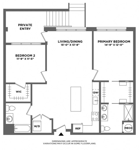 Floor plan for 2 beds, 2 baths, 1182 sqft