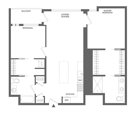 Floor plan for 2 beds, 2 baths, 1116 sqft