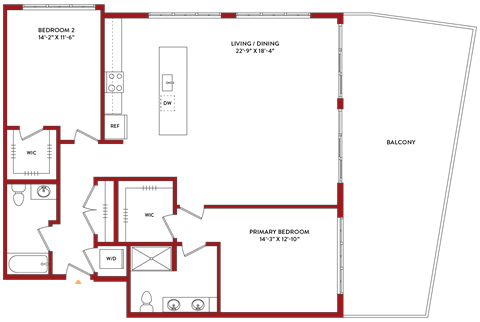 Floor plan for 2 beds, 2 baths, 1470 sqft