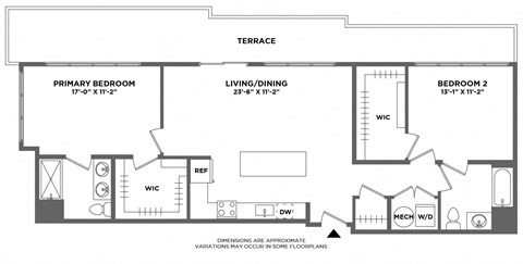 Floor plan for 2 beds, 2 baths, 1260 sqft
