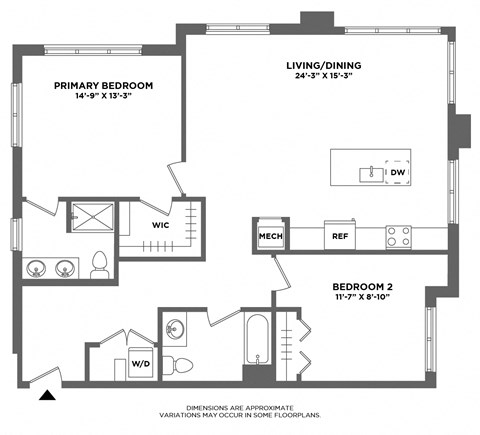 Floor plan for 2 beds, 2 baths, 1312 sqft