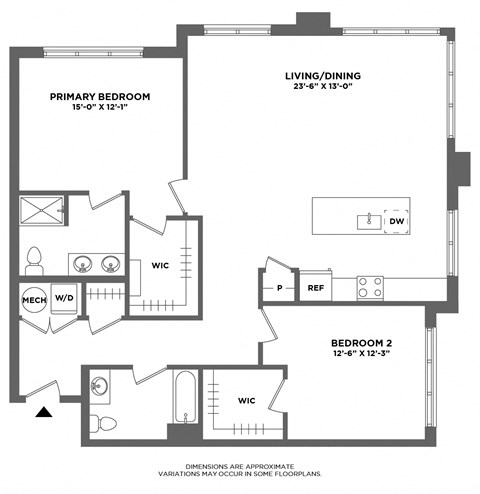 Floor plan for 2 beds, 2 baths, 1198 sqft
