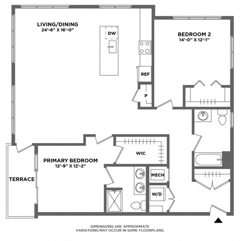 Floor plan for 2 beds, 2 baths, 1488 sqft