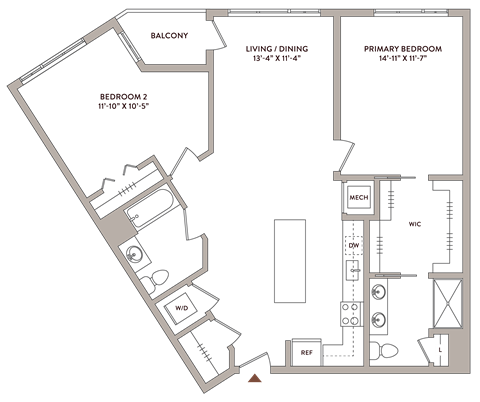 Floor plan for 2 beds, 2 baths, 1190 sqft