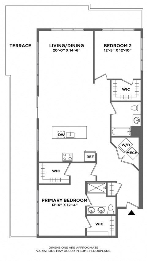 Floor plan for 2 beds, 2 baths, 1503 sqft