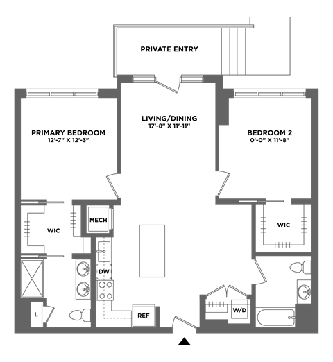 Floor plan for 2 beds, 2 baths, 1146 sqft