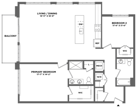 Floor plan for 2 beds, 2 baths, 1467 sqft