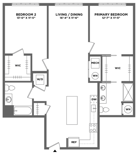 Floor plan for 2 beds, 2 baths, 1199 sqft