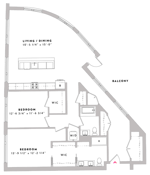Floor plan for 2 beds, 2 baths, 1338 sqft