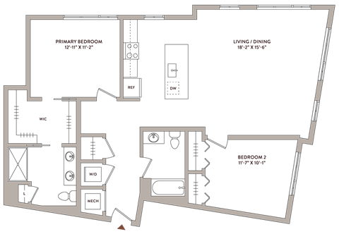 Floor plan for 2 beds, 2 baths, 1190 sqft