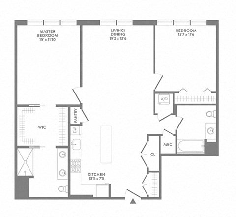 Floor plan for 2 beds, 2 baths, 1194 sqft