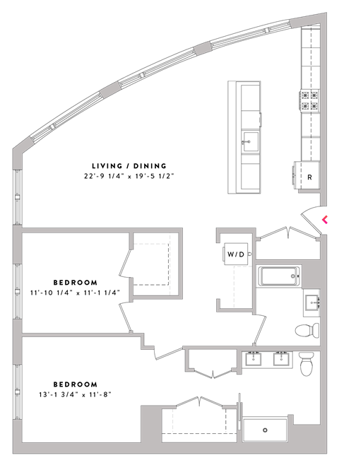 Floor plan for 2 beds, 2 baths, 1400 sqft