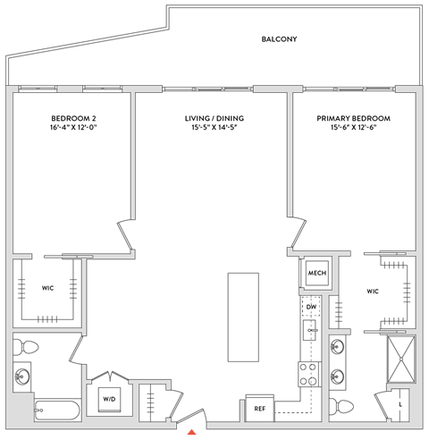 Floor plan for 2 beds, 2 baths, 1424 sqft