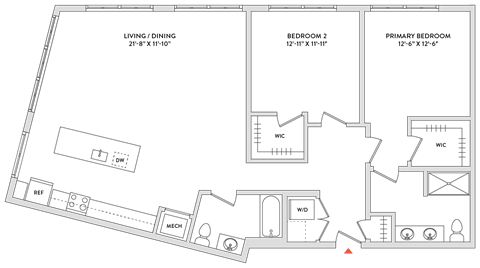 Floor plan for 2 beds, 2 baths, 1430 sqft