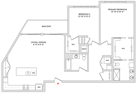 Floor plan for 2 beds, 2 baths, 1549 sqft