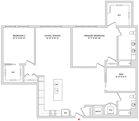 Floor plan for 2 beds, 2 baths, 1720 sqft