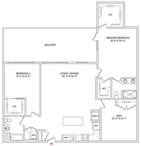 Floor plan for 2 beds, 2 baths, 1765 sqft