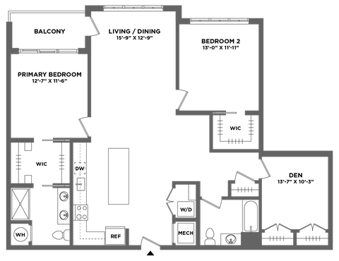 Floor plan for 2 beds, 2 baths, 1413 sqft