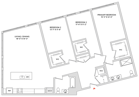 Floor plan for 3 beds, 2 baths, 1693 sqft