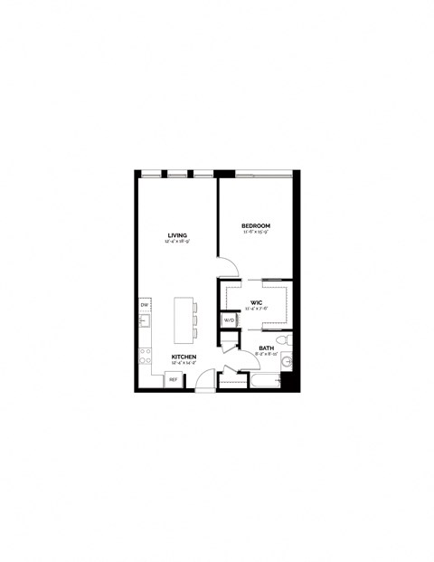 Floor plan for 1 bed, 1 bath, 794 sqft