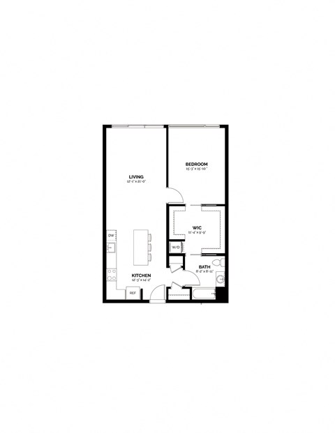 Floor plan for 1 bed, 1 bath, 852 sqft