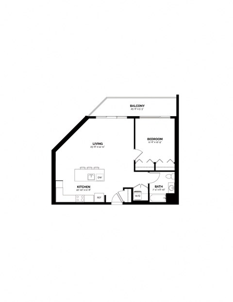 Floor plan for 1 bed, 1 bath, 828 sqft
