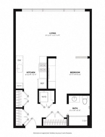 Floor plan for 1 bed, 1 bath, 745 sqft