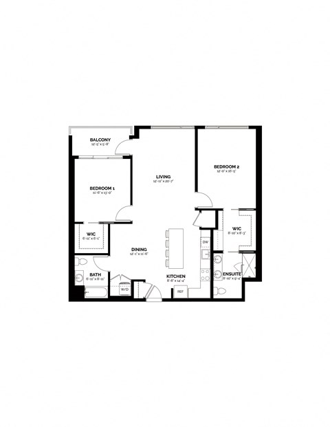 Floor plan for 2 beds, 2 baths, 1231 sqft