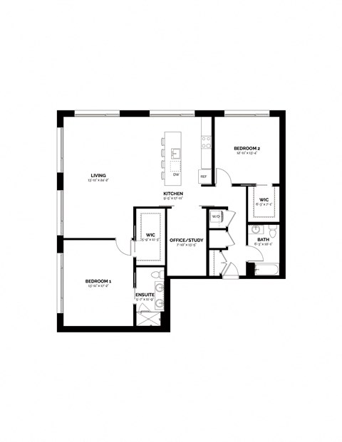 Floor plan for 2 beds, 2 baths, 1546 sqft