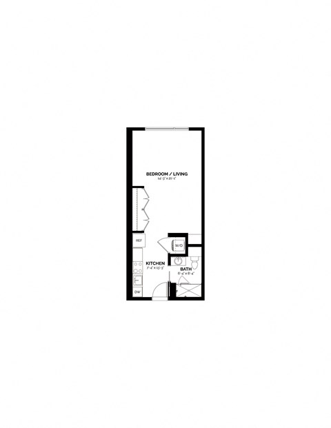 Floor plan for studio, 1 bath, 485 sqft