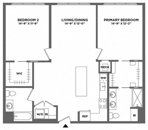 Floor plan for 2 beds, 2 baths, 1218 sqft