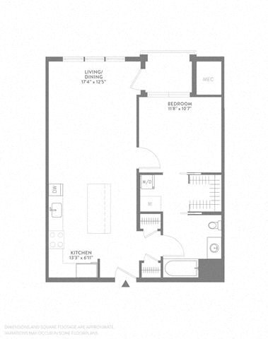 Floor plan for 1 bed, 1 bath, 756 sqft