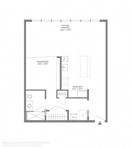 Floor plan for 1 bed, 1 bath, 801 sqft