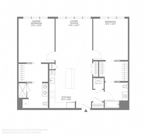 Floor plan for 2 beds, 2 baths, 1293 sqft
