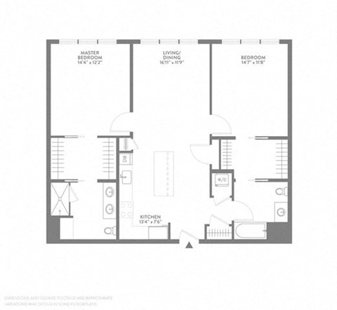 Floor plan for 2 beds, 2 baths, 1182 sqft