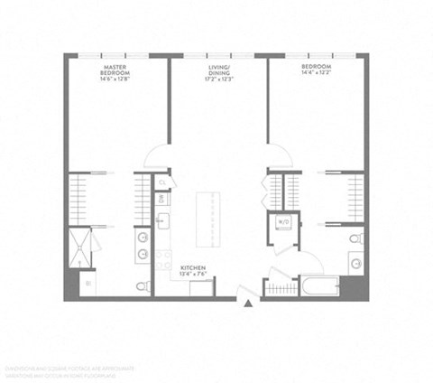 Floor plan for 2 beds, 2 baths, 1233 sqft