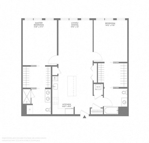 Floor plan for 2 beds, 2 baths, 1265 sqft